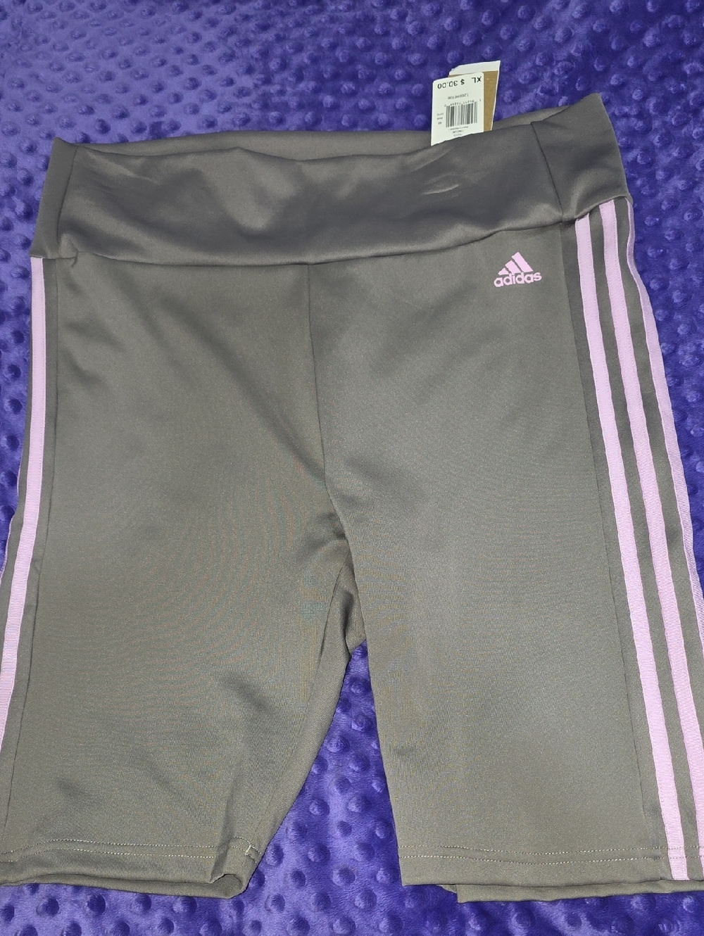 adidas Gray Bike Shorts with Pink Stripes